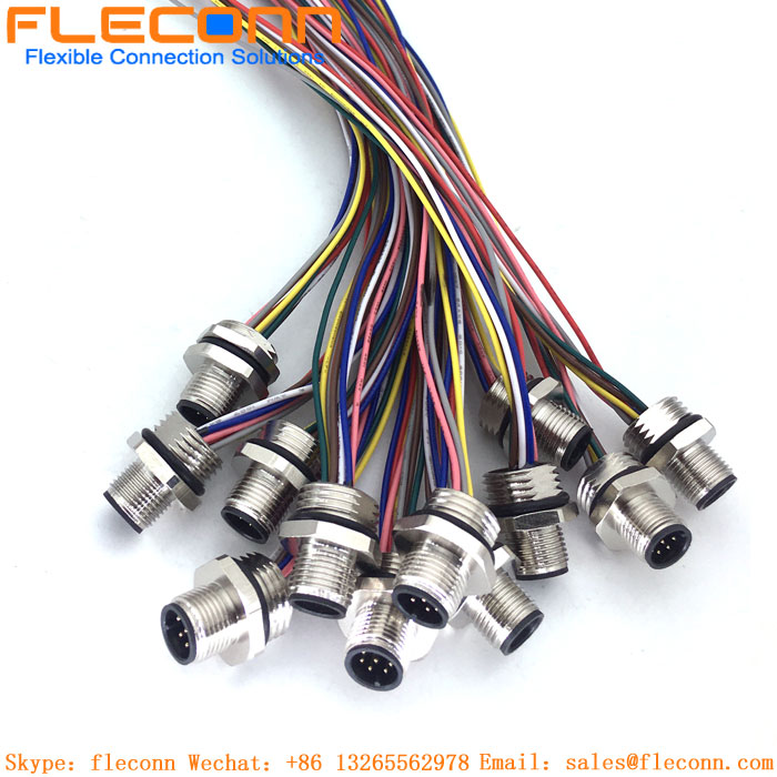 M12 A-Coded 8 Pin Male Panel Mount Connector Cable